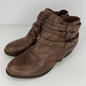 Rampage Tabitha Womens Size 9M Rich Brown Triple Buckle Side Zipper Ankle Boot